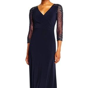 Adrianna Papell 3/4 Sequin Sleeved Jersey Dress